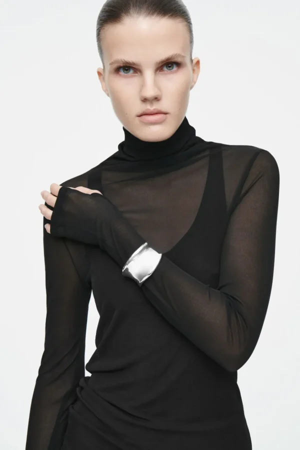 COS SLIM SILK TURTLENECK TOP BLACK Cheap