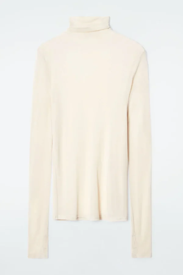 COS SLIM SILK TURTLENECK TOP OFF-WHITE Hot