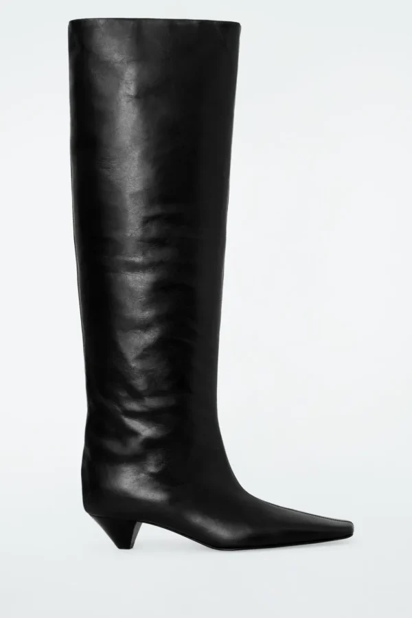 COS SLOUCHED LEATHER KNEE-HIGH BOOTS BLACK Discount