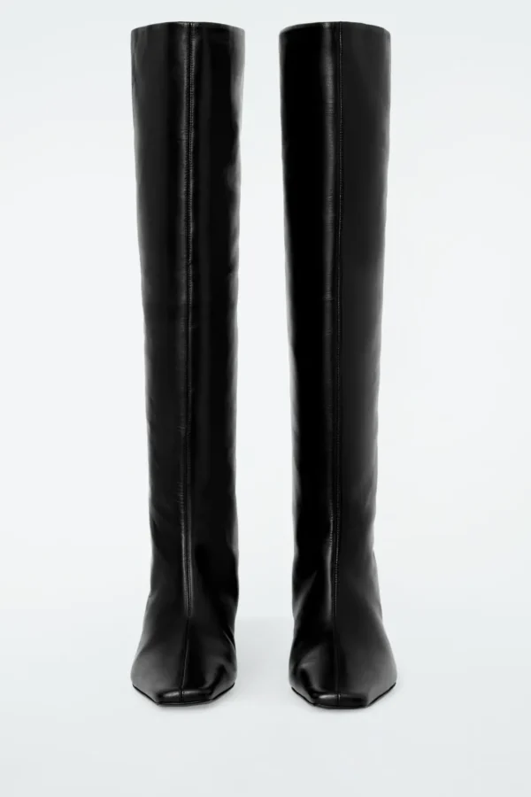 COS SLOUCHED LEATHER KNEE-HIGH BOOTS BLACK Discount