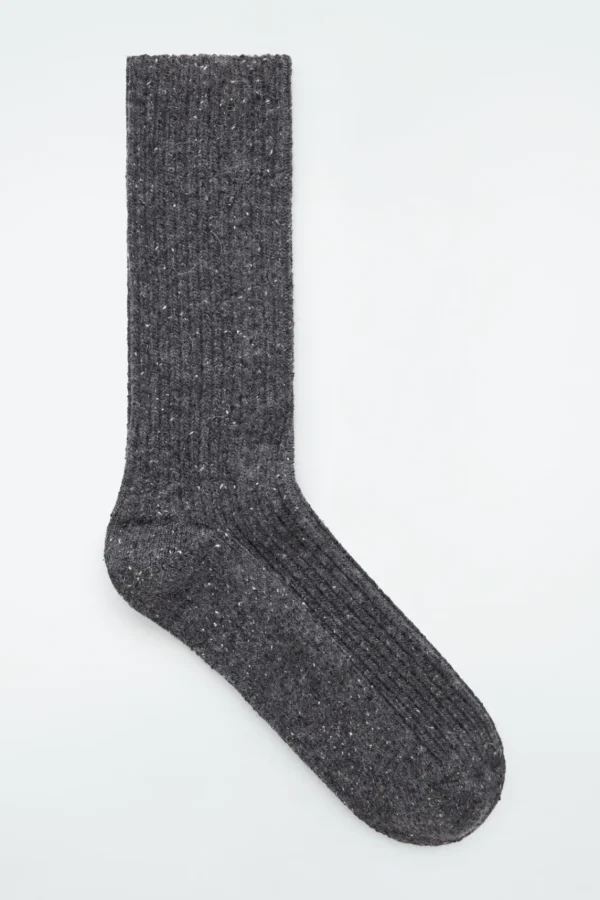 COS SPECKLED RIBBED-KNIT SOCKS GRAY Best