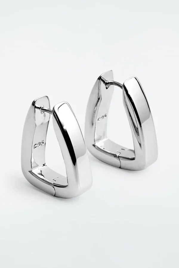 COS SQUARED HOOP EARRINGS SILVER Flash Sale