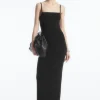 COS SQUARE-NECK KNITTED SLIP DRESS BLACK Store