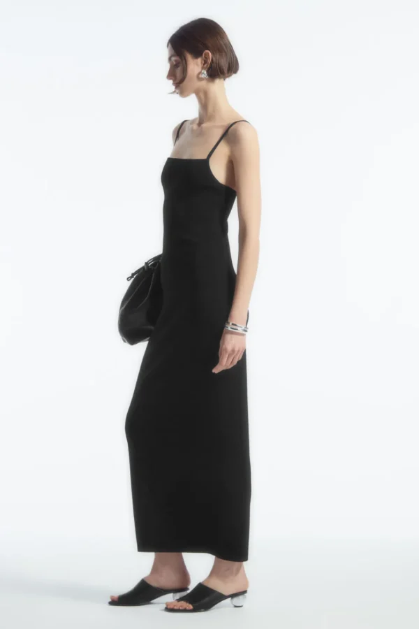 COS SQUARE-NECK KNITTED SLIP DRESS BLACK Store