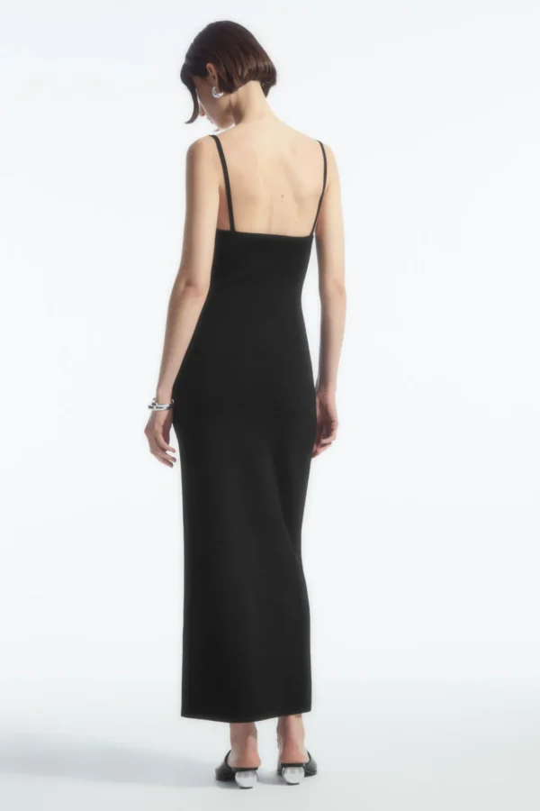 COS SQUARE-NECK KNITTED SLIP DRESS BLACK Store