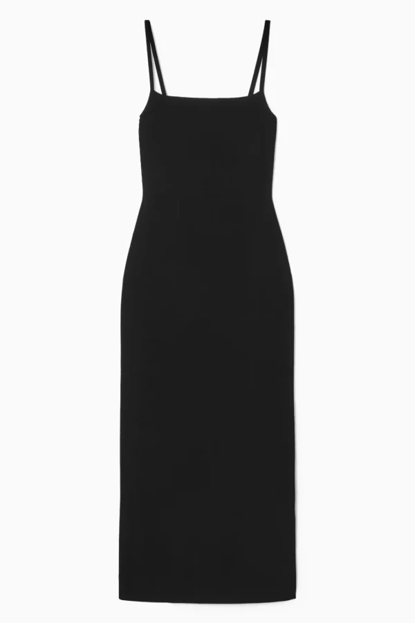 COS SQUARE-NECK KNITTED SLIP DRESS BLACK Store