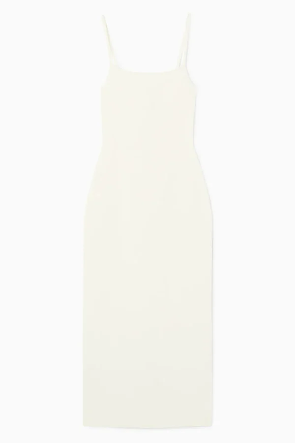 COS SQUARE-NECK KNITTED SLIP DRESS WHITE Discount