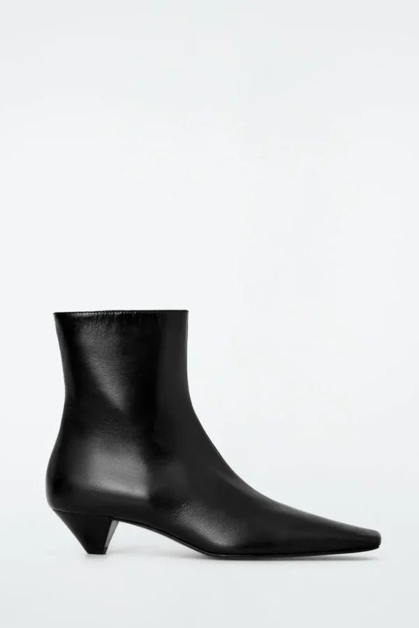 COS SQUARE-TOE LEATHER ANKLE BOOTS BLACK Clearance