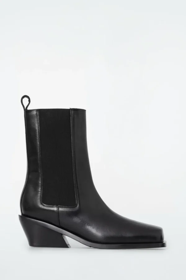 COS SQUARE-TOE LEATHER CHELSEA BOOTS BLACK Store