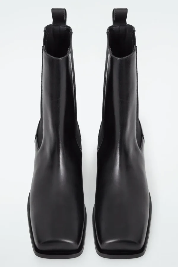 COS SQUARE-TOE LEATHER CHELSEA BOOTS BLACK Store