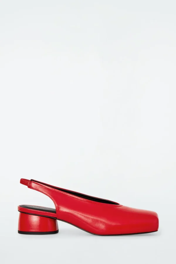 COS SQUARE-TOE LEATHER HEELED BALLET PUMPS RED Clearance