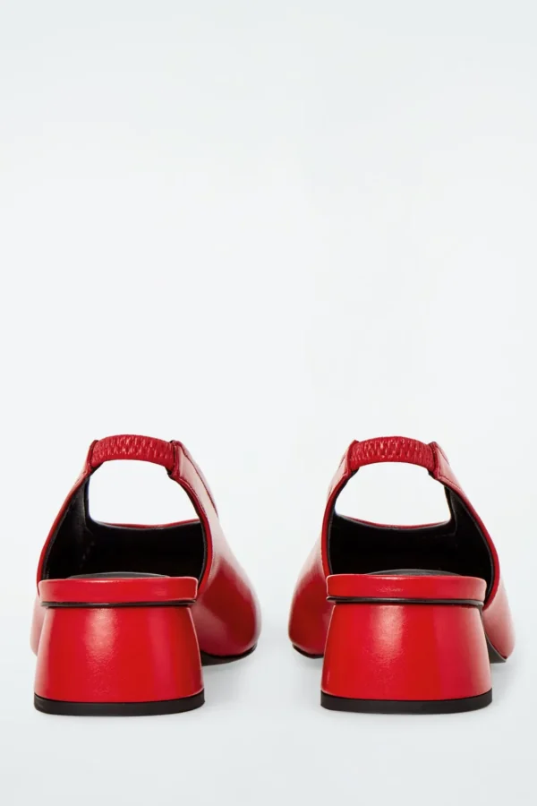 COS SQUARE-TOE LEATHER HEELED BALLET PUMPS RED Clearance