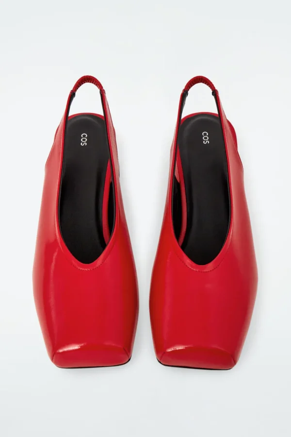 COS SQUARE-TOE LEATHER HEELED BALLET PUMPS RED Clearance