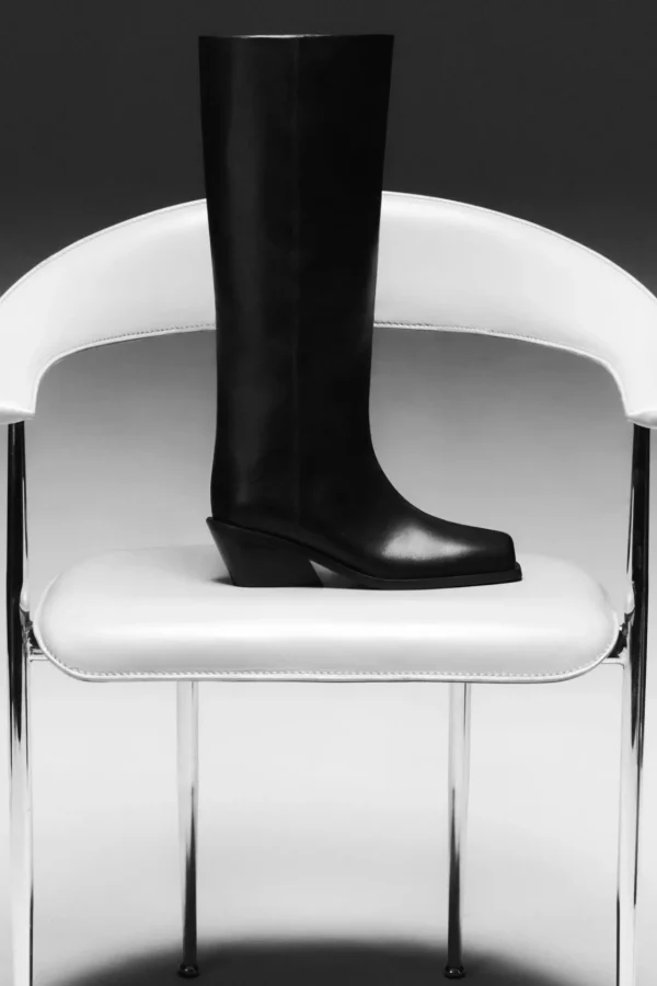 COS SQUARE-TOE LEATHER KNEE-HIGH BOOTS BLACK Sale