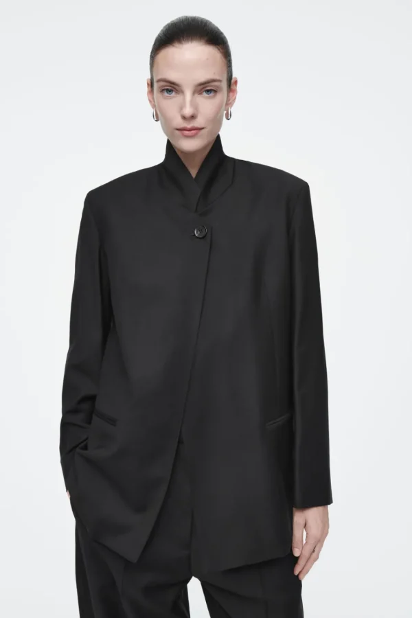 COS STAND-COLLAR WOOL BLAZER BLACK Best Sale