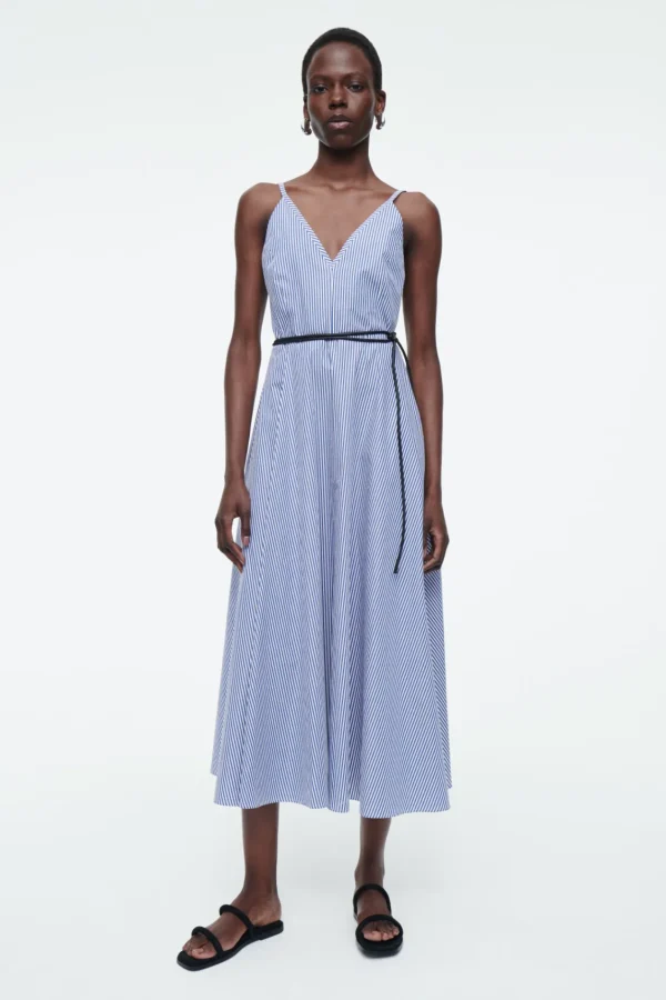 COS STRIPED A-LINE MIDI DRESS BLUE / STRIPED Best