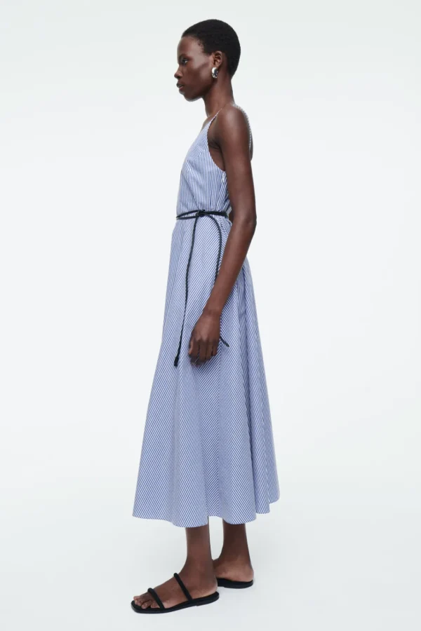 COS STRIPED A-LINE MIDI DRESS BLUE / STRIPED Best