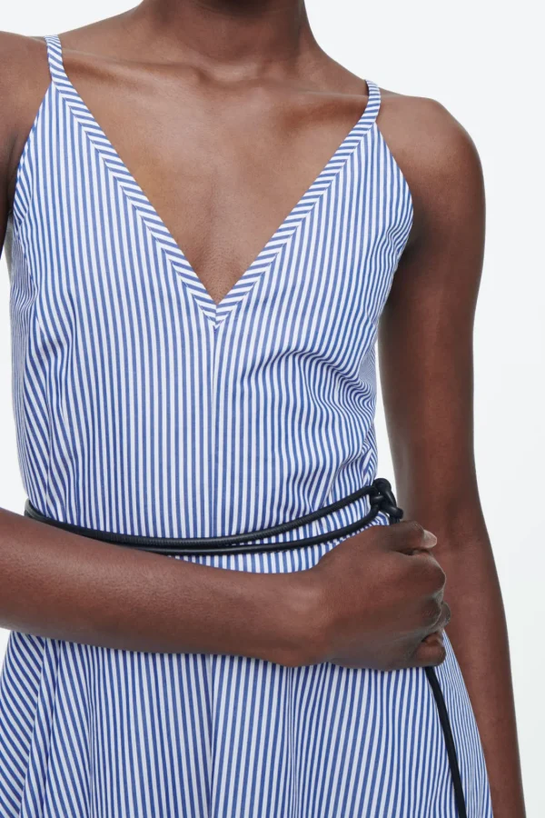 COS STRIPED A-LINE MIDI DRESS BLUE / STRIPED Best