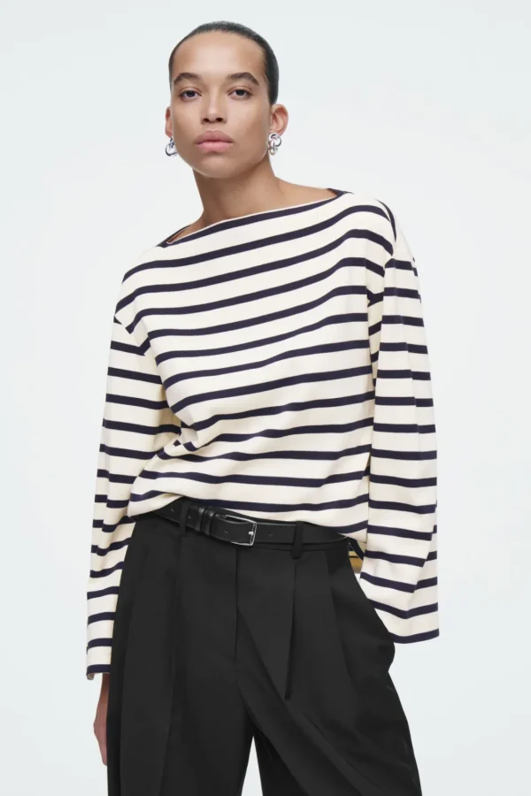 COS STRIPED BOAT-NECK TOP NAVY / STRIPED Best