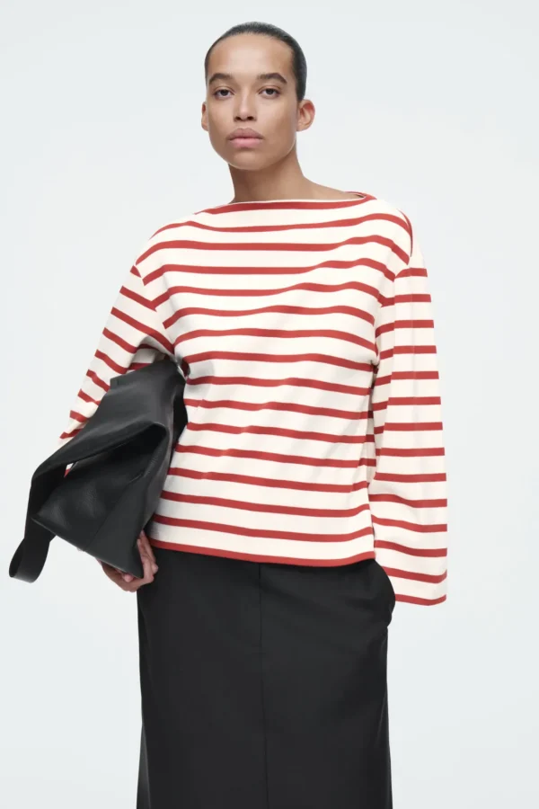 COS STRIPED BOAT-NECK TOP RED / STRIPED Flash Sale