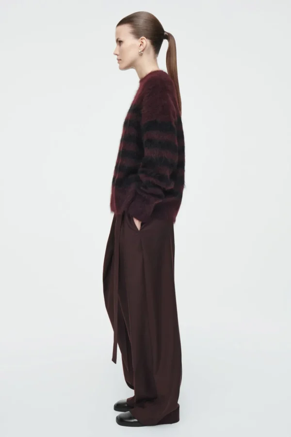 COS STRIPED BRUSHED-MOHAIR CREW-NECK SWEATER BLACK / BURGUNDY / STRIPED Shop