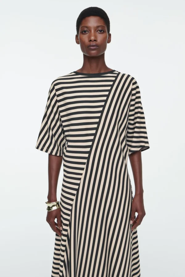 COS STRIPED JERSEY MIDI DRESS BLACK / STRIPED Cheap