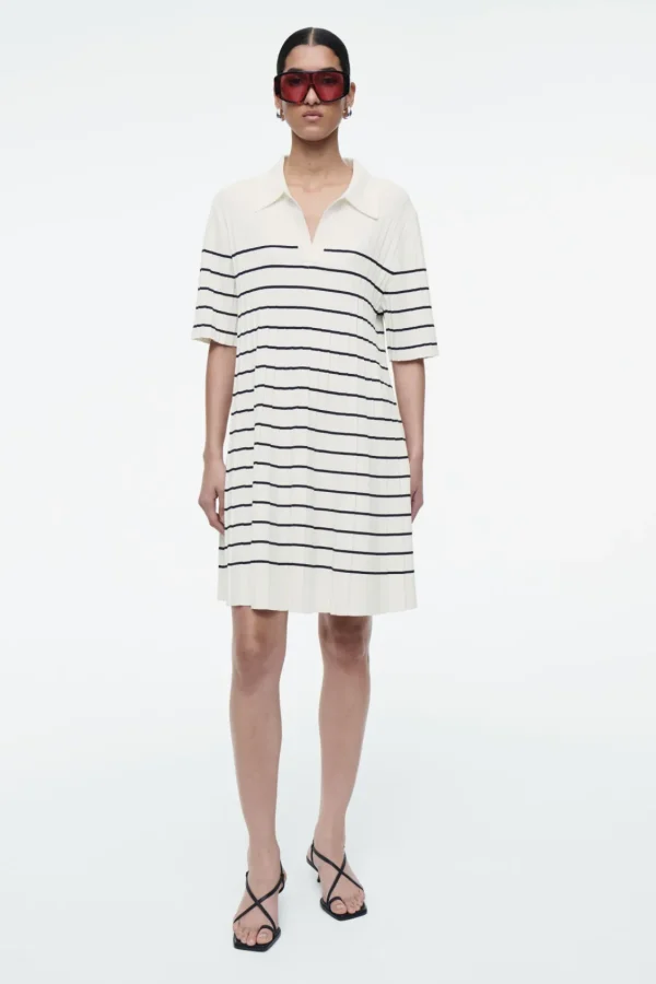 COS STRIPED KNITTED MINI POLO DRESS IVORY / STRIPED New