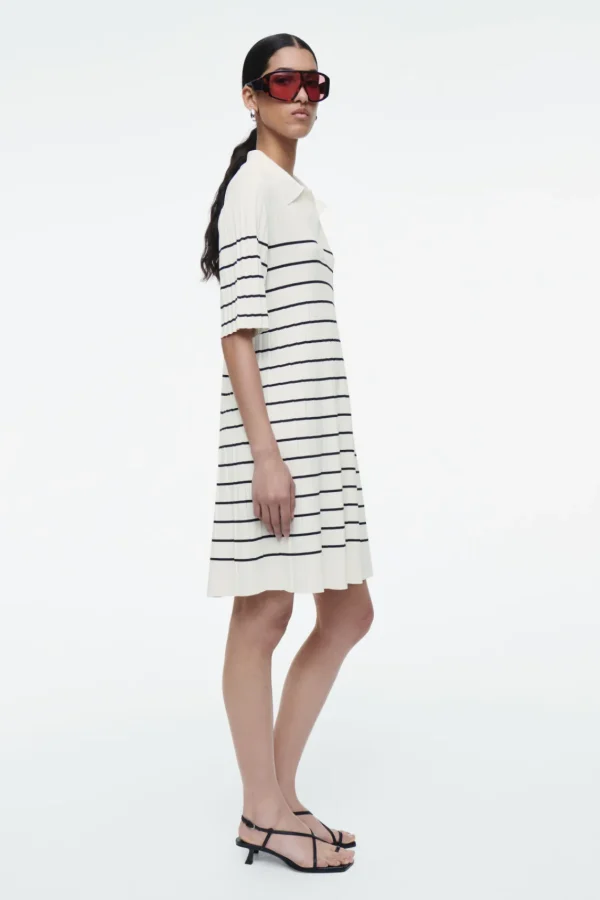 COS STRIPED KNITTED MINI POLO DRESS IVORY / STRIPED New