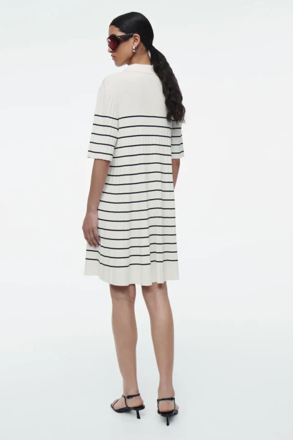 COS STRIPED KNITTED MINI POLO DRESS IVORY / STRIPED New