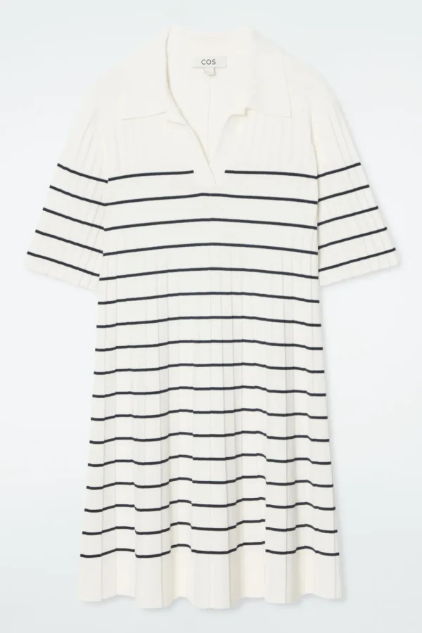 COS STRIPED KNITTED MINI POLO DRESS IVORY / STRIPED New