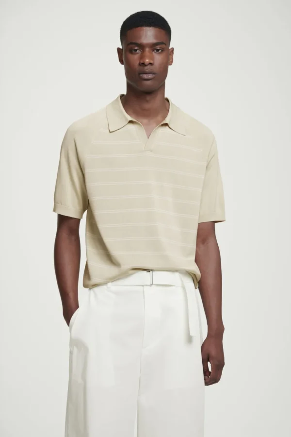 COS STRIPED KNITTED POLO SHIRT BEIGE Shop