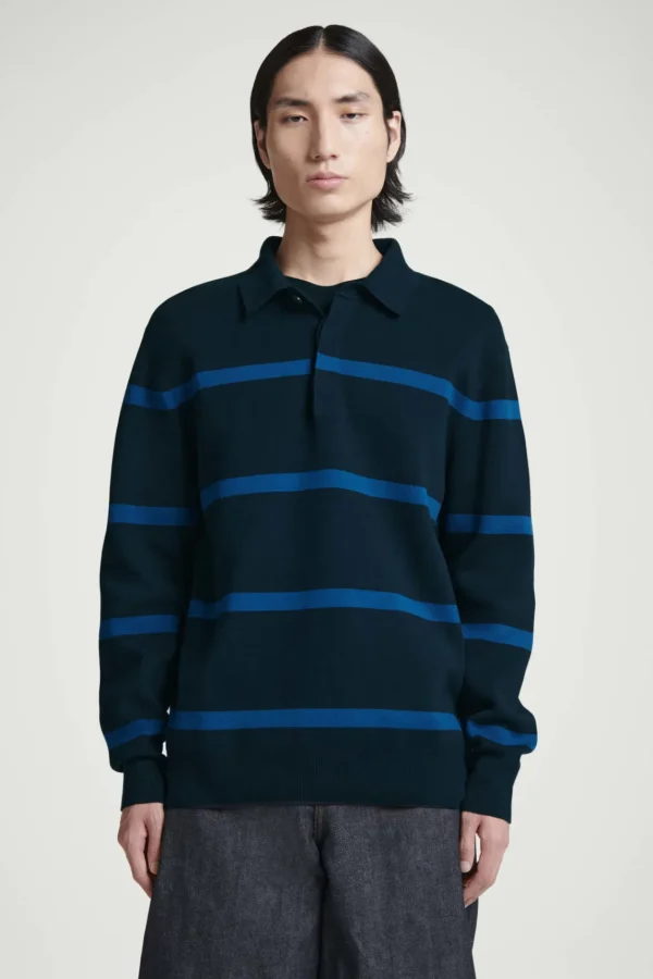 COS STRIPED KNITTED POLO SHIRT NAVY / STRIPED Discount