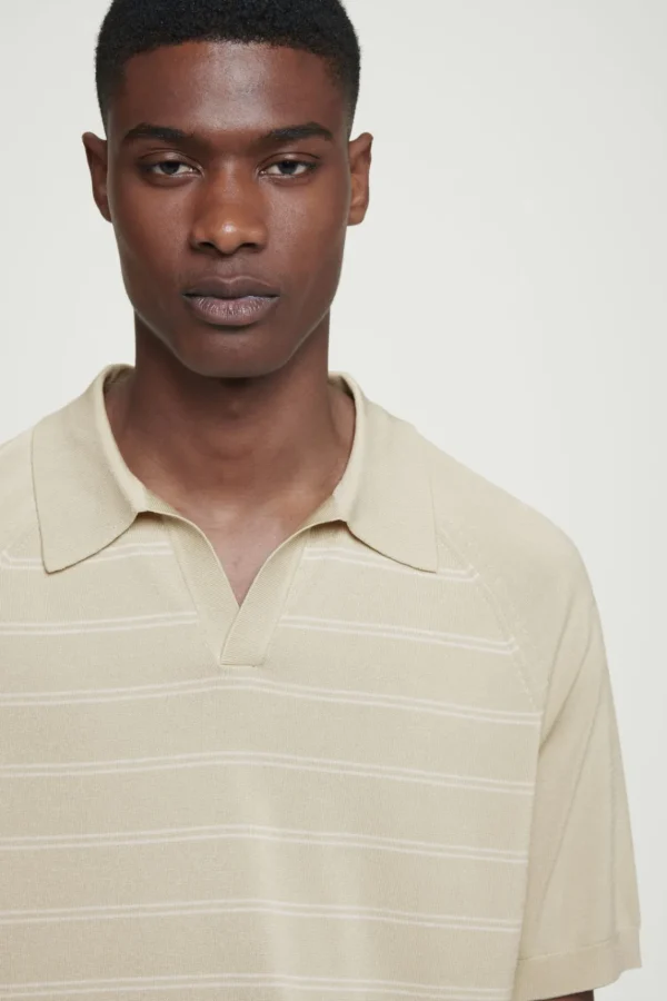 COS STRIPED KNITTED POLO SHIRT BEIGE Shop