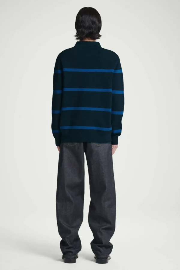 COS STRIPED KNITTED POLO SHIRT NAVY / STRIPED Discount