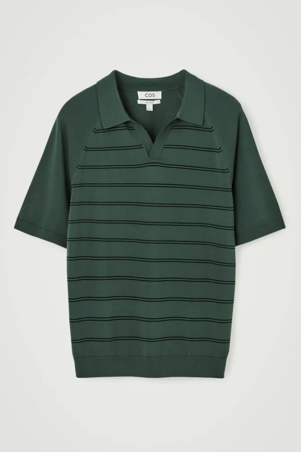 COS STRIPED KNITTED POLO SHIRT GREEN Cheap