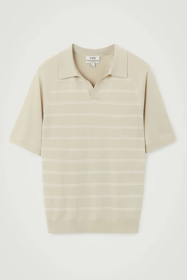 COS STRIPED KNITTED POLO SHIRT BEIGE Shop