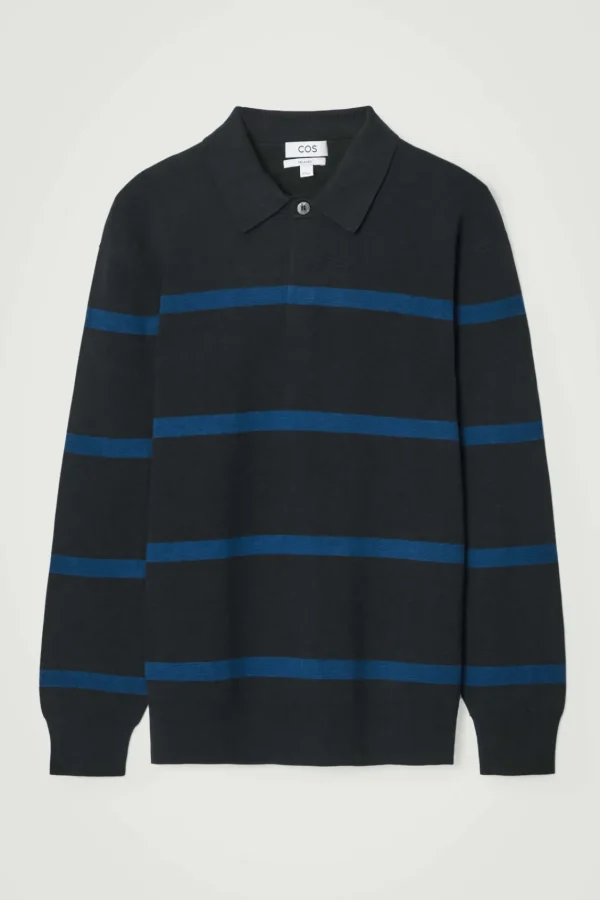 COS STRIPED KNITTED POLO SHIRT NAVY / STRIPED Discount