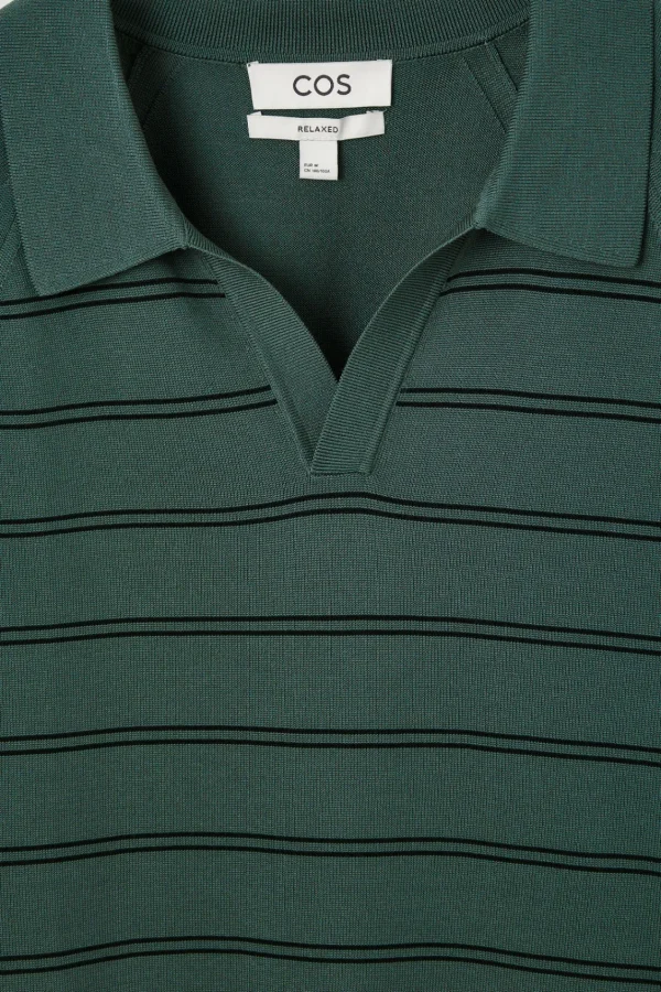 COS STRIPED KNITTED POLO SHIRT GREEN Cheap