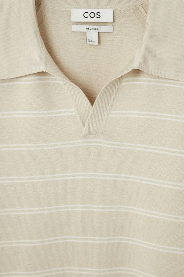 COS STRIPED KNITTED POLO SHIRT BEIGE Shop