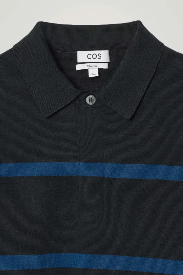 COS STRIPED KNITTED POLO SHIRT NAVY / STRIPED Discount