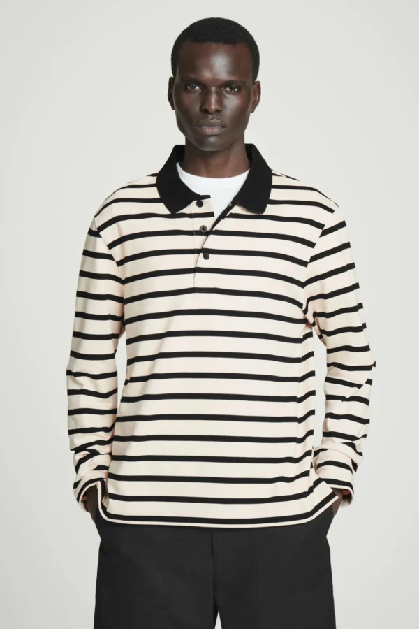 COS STRIPED LONG-SLEEVED POLO SHIRT ECRU / BLACK Sale