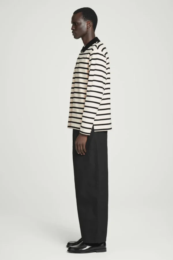 COS STRIPED LONG-SLEEVED POLO SHIRT ECRU / BLACK Sale