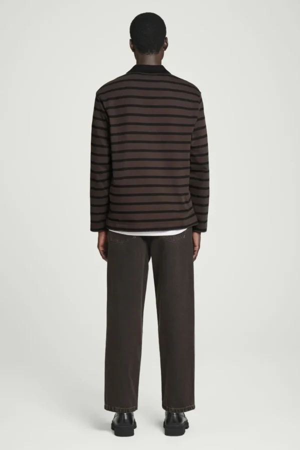 COS STRIPED LONG-SLEEVED POLO SHIRT BROWN / BLACK Cheap