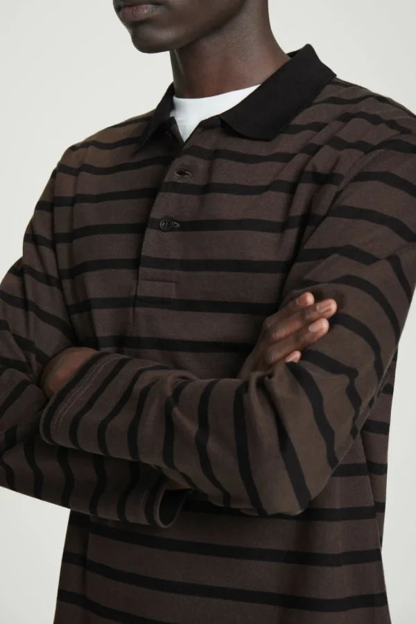 COS STRIPED LONG-SLEEVED POLO SHIRT BROWN / BLACK Cheap