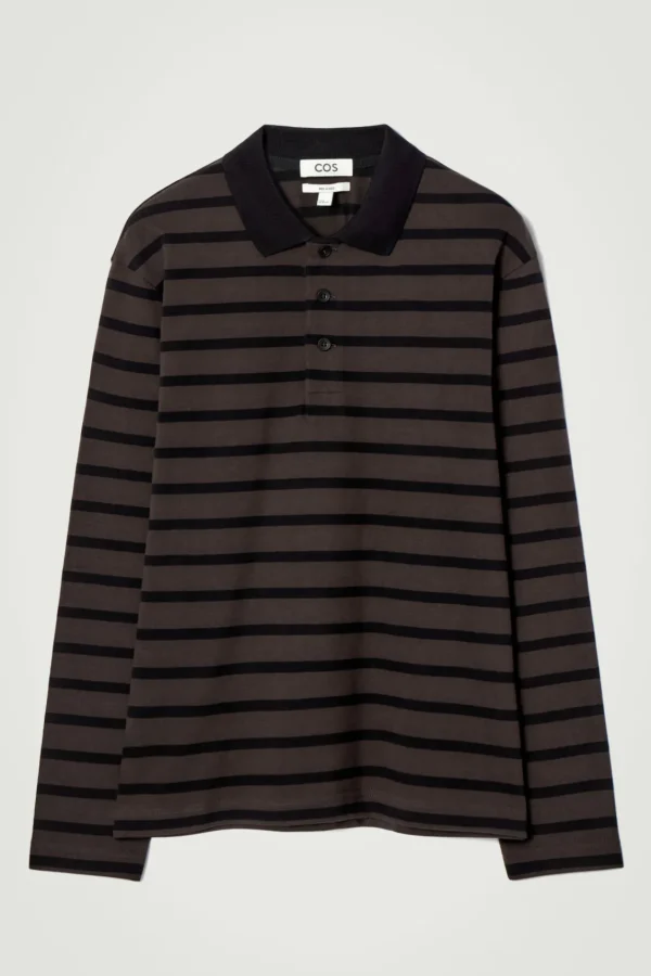 COS STRIPED LONG-SLEEVED POLO SHIRT BROWN / BLACK Cheap