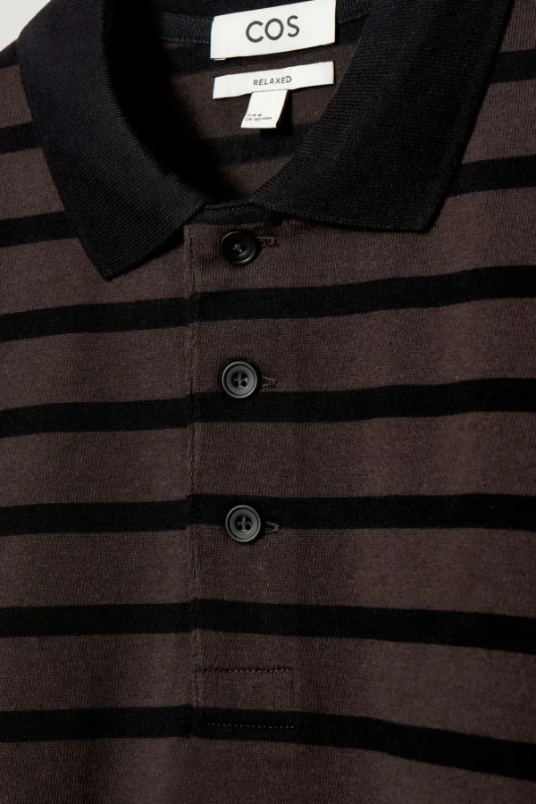 COS STRIPED LONG-SLEEVED POLO SHIRT BROWN / BLACK Cheap