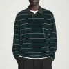 COS STRIPED VELVET LONG-SLEEVED POLO SHIRT EMERALD / STRIPED Sale