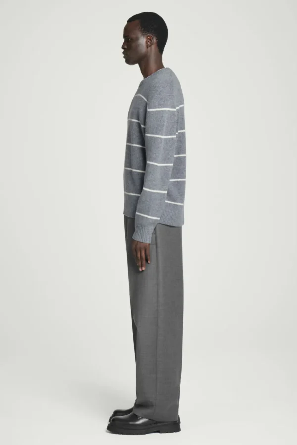 COS STRIPED WOOL AND YAK-BLEND SWEATER GRAY / STRIPED New