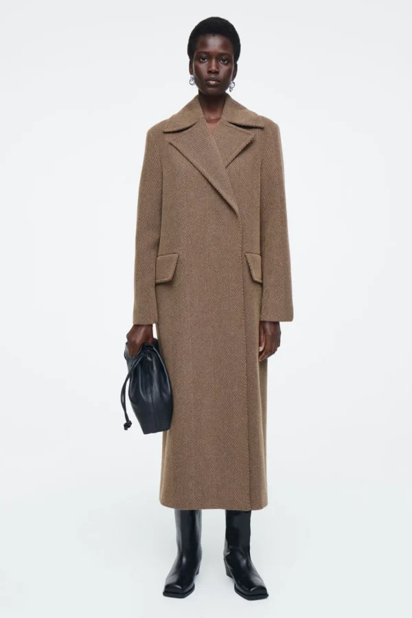 COS TAILORED HERRINGBONE WOOL COAT BROWN Hot