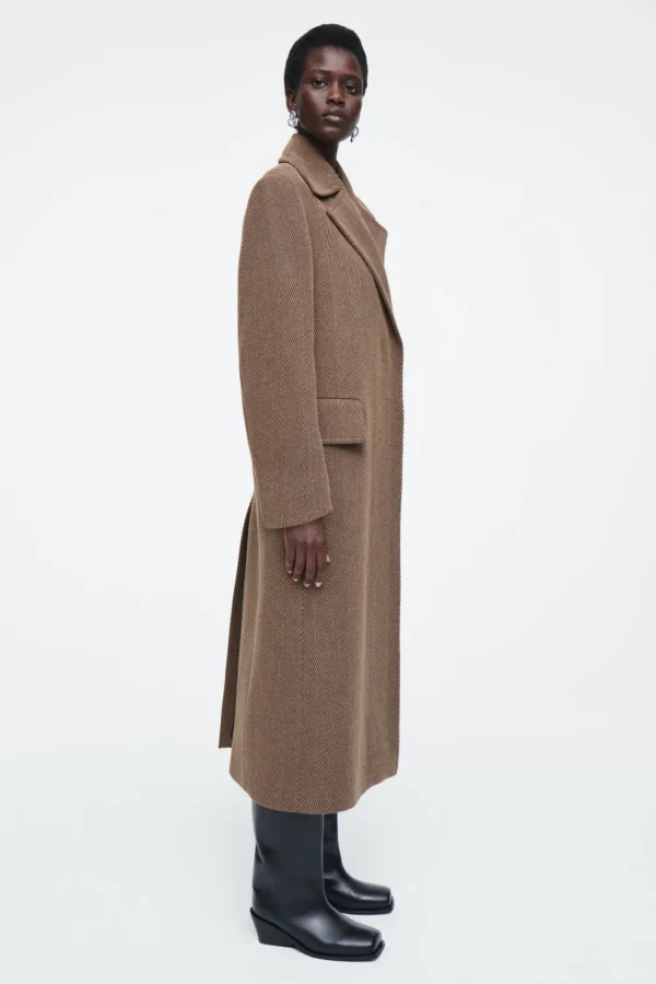 COS TAILORED HERRINGBONE WOOL COAT BROWN Hot